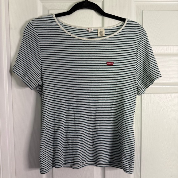 Women’s Levi’s Perfect Kadlong Striped Short Sleeve Cotton Tee, Size XL - Picture 3 of 8